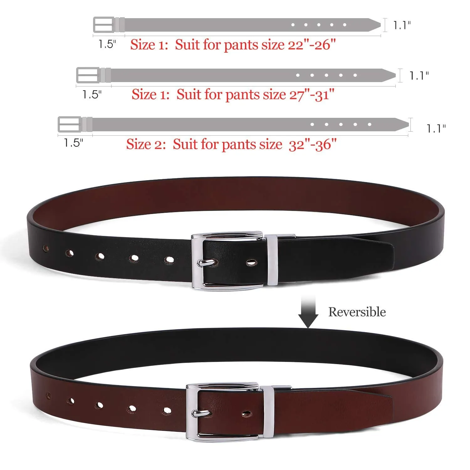 Women Leather Reversible Belt, Ladies Belt for Jeans with Rotated Buckle by JASGOOD