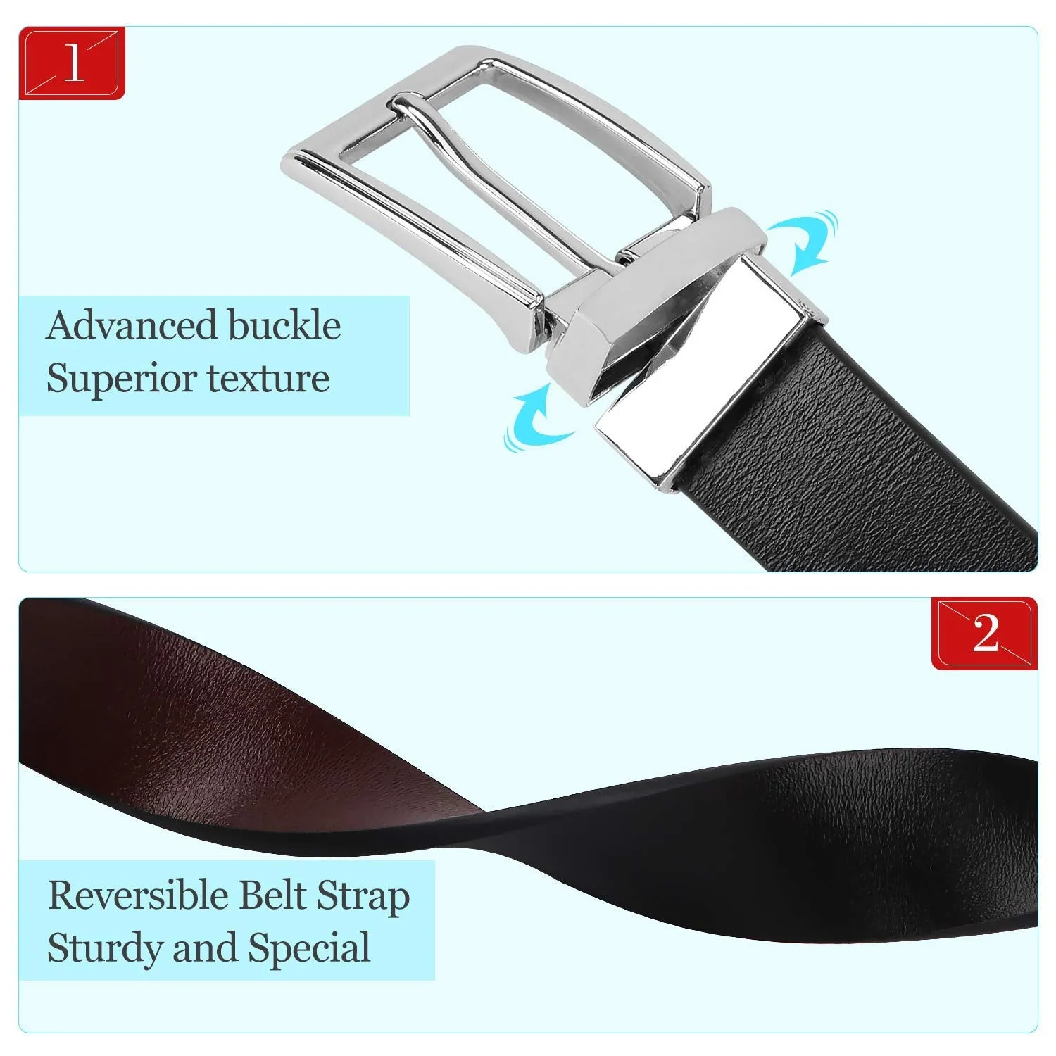 Women Leather Reversible Belt, Ladies Belt for Jeans with Rotated Buckle by JASGOOD