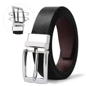 Women Leather Reversible Belt, Ladies Belt for Jeans with Rotated Buckle by JASGOOD