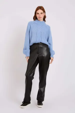 Women Pant Leather Straight Fit Black