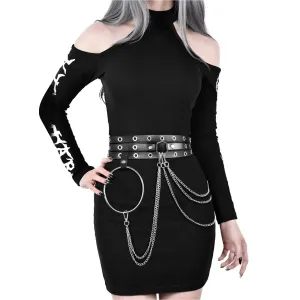Women Punk Style Black Waist Belt Chain with Big Ring SUOSDEY Adjustable Leather Belly Chains Goth Body Accessories