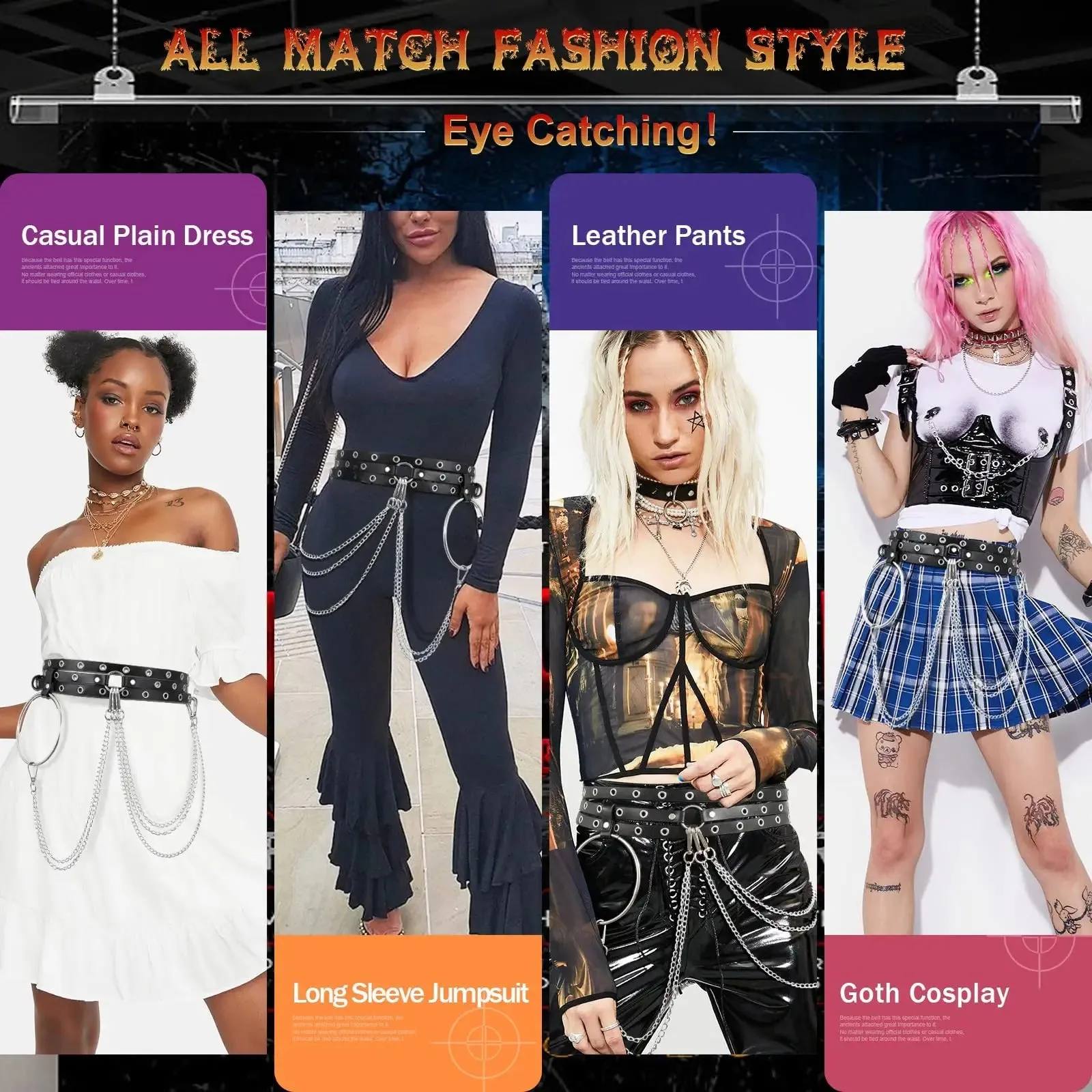 Women Punk Style Black Waist Belt Chain with Big Ring SUOSDEY Adjustable Leather Belly Chains Goth Body Accessories