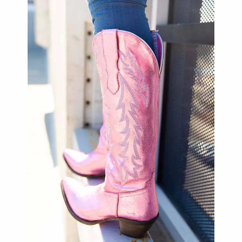 Women West Metallic Boots Cowgirl Fashion Embroidered Booties