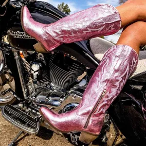 Women West Metallic Boots Cowgirl Fashion Embroidered Booties