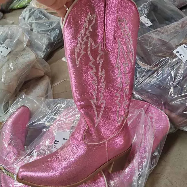 Women West Metallic Boots Cowgirl Fashion Embroidered Booties