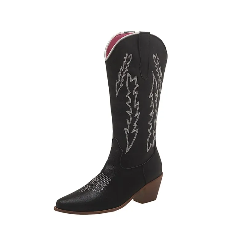 Women West Metallic Boots Cowgirl Fashion Embroidered Booties