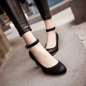 Women's Ankle Strap Chunky Heels Pumps