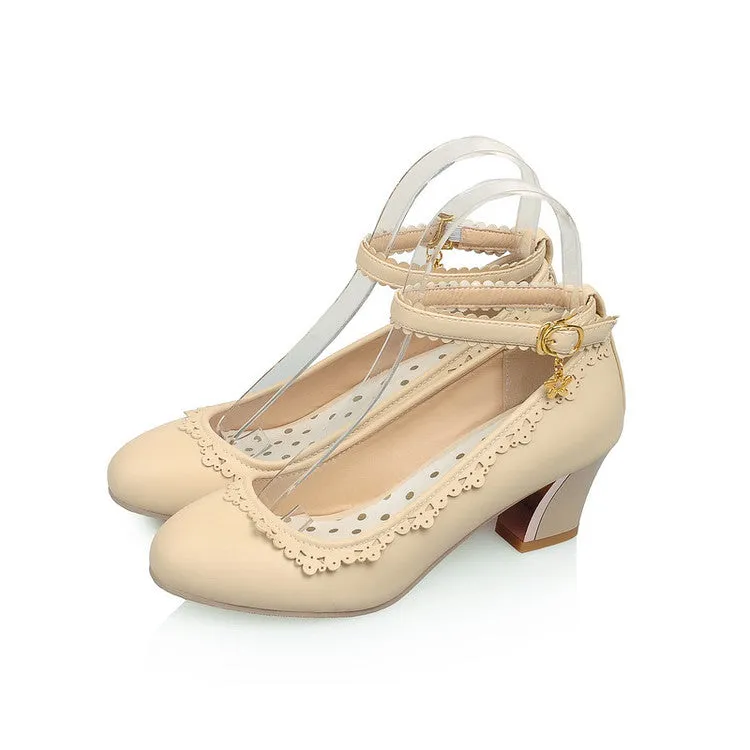 Women's Ankle Strap Chunky Heels Pumps