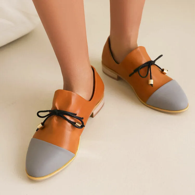 Women's Bow Straps Low Heel Loafers Shoes