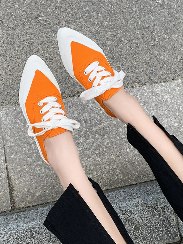 Women's Casual Canvas Shoes Flats Pointed Toe Sneakers