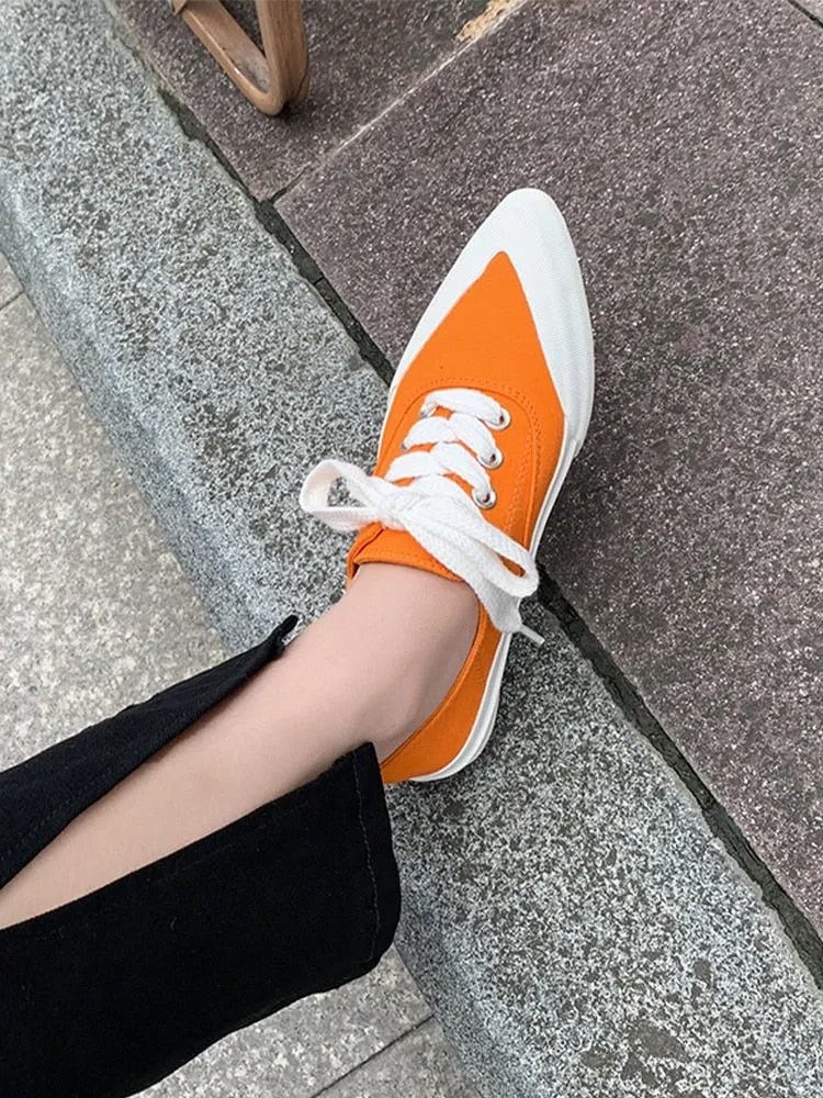 Women's Casual Canvas Shoes Flats Pointed Toe Sneakers