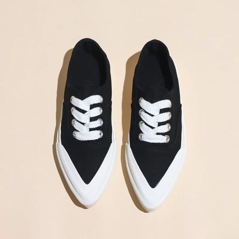 Women's Casual Canvas Shoes Flats Pointed Toe Sneakers