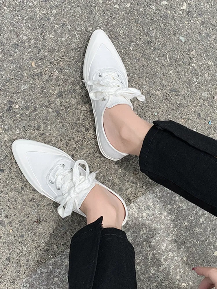 Women's Casual Canvas Shoes Flats Pointed Toe Sneakers