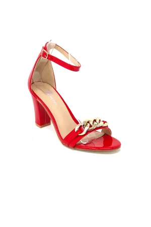 Women's Classic Block Heel with Gold Chain Strap Accent & Ankle Buckle Strap