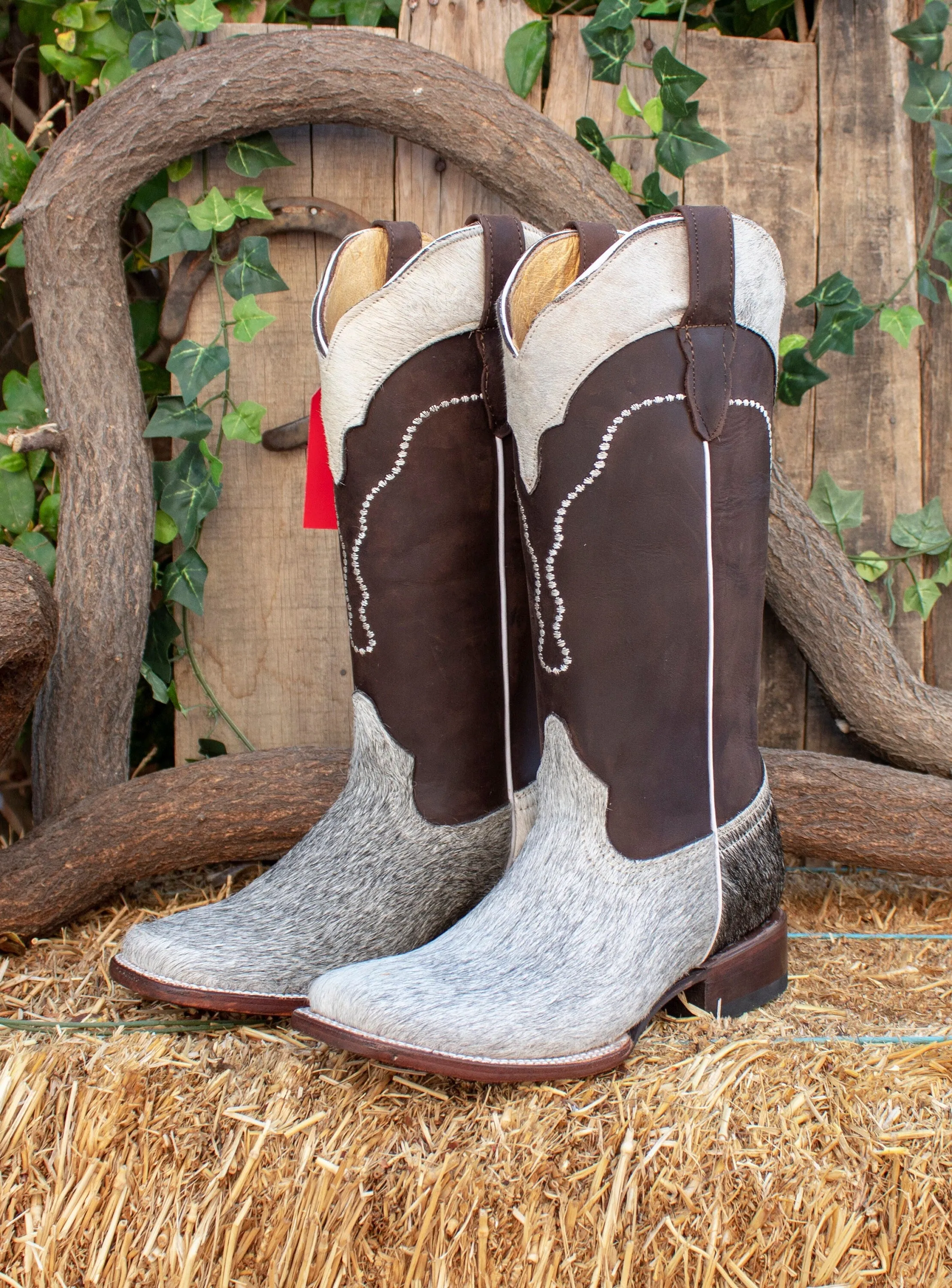 WOMENS COWGIRL cowboy COWHAIR leather square toe western Boots Size 7