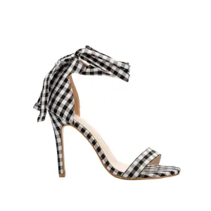 Women's Cross-Tied Plaid High Sandal Heels - Black, Blue, Red