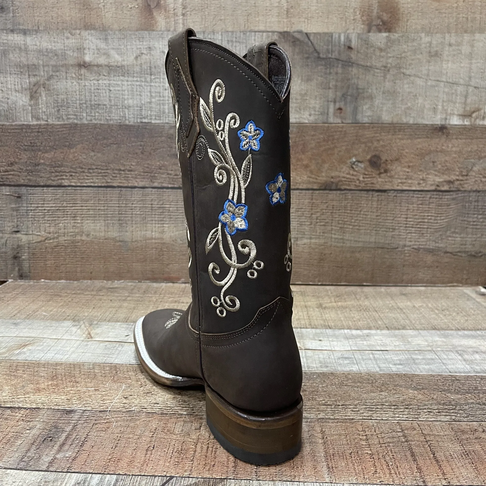 Women's Genuine Leather Cowgirl Boots Blue Flowers Est.115 Krazy Arena