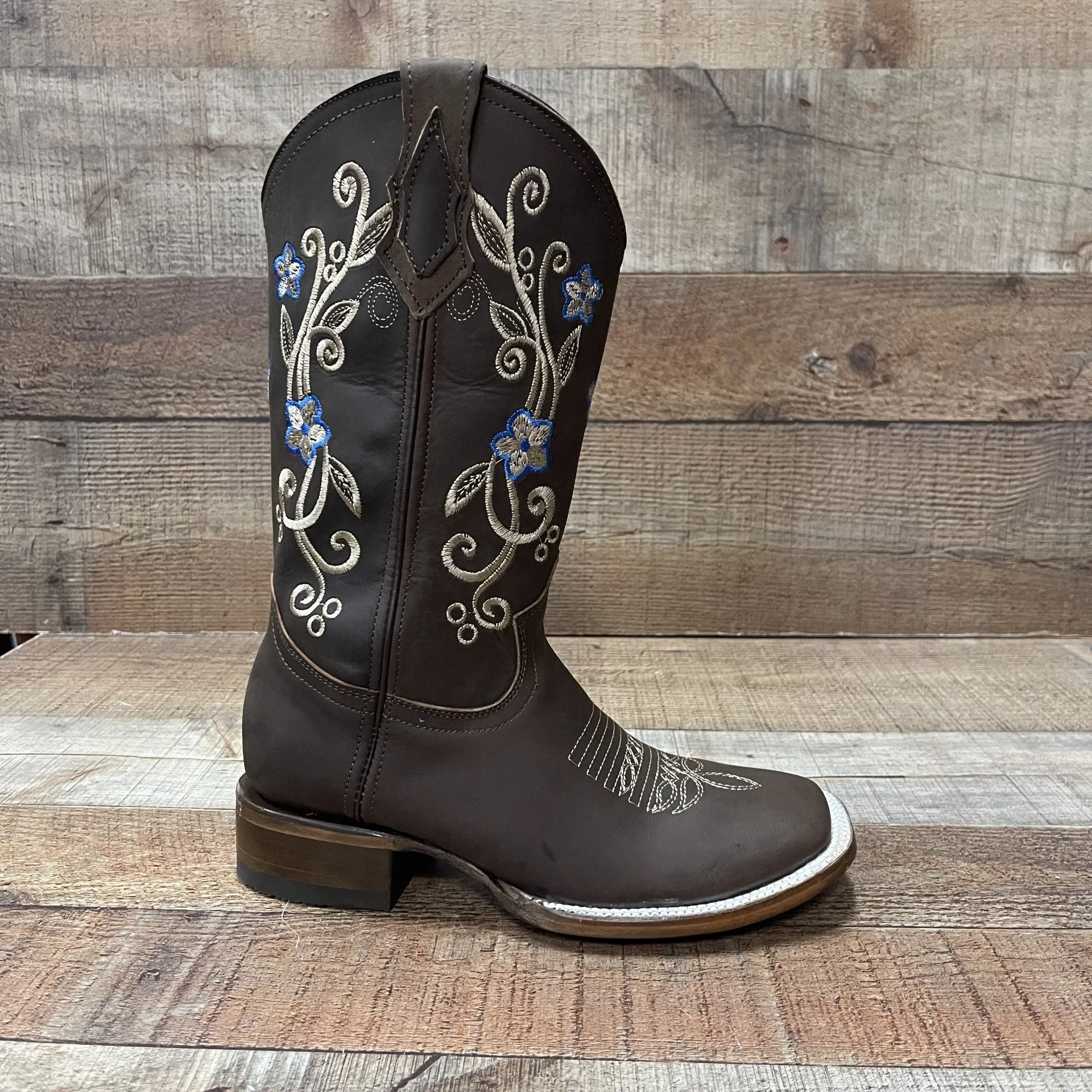 Women's Genuine Leather Cowgirl Boots Blue Flowers Est.115 Krazy Arena