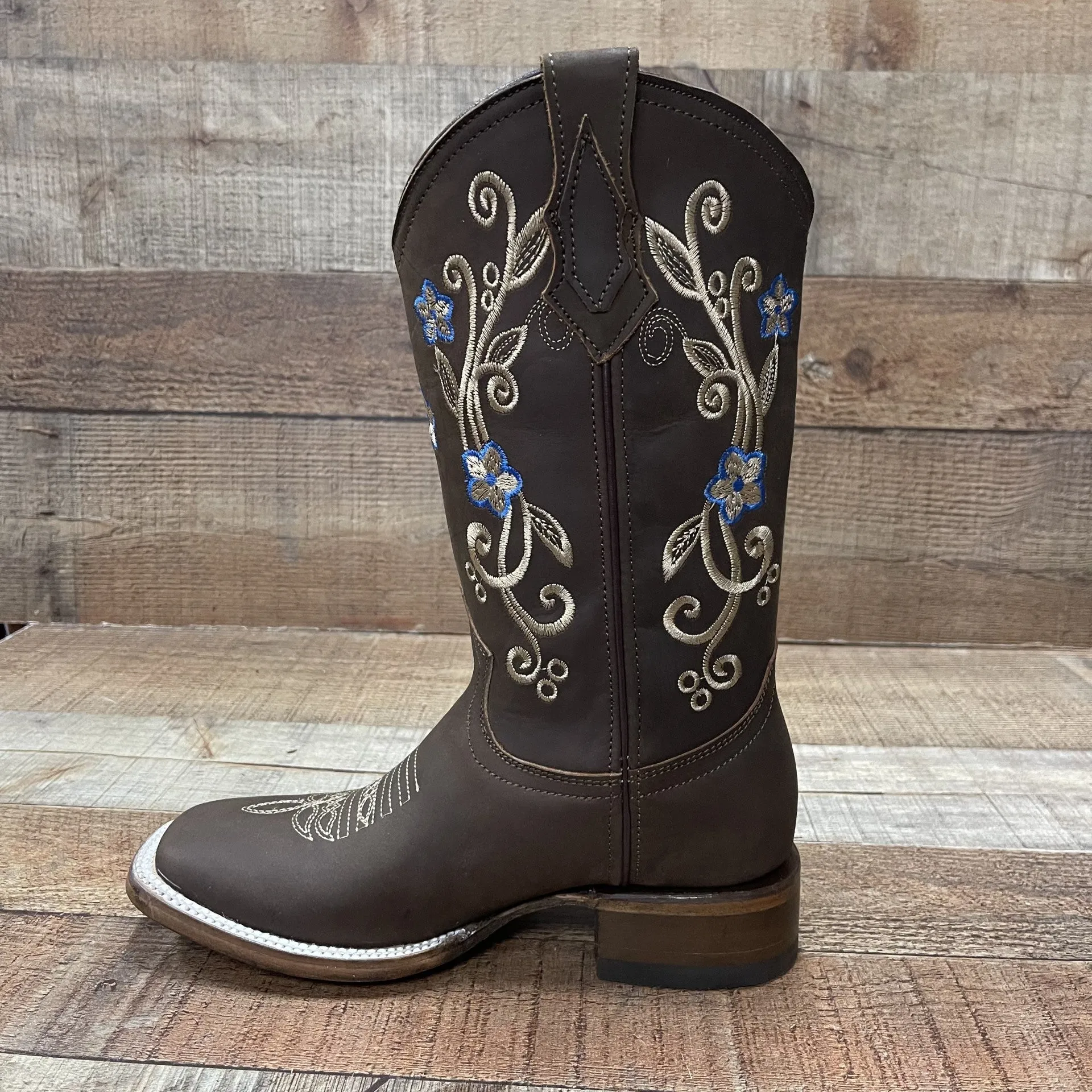 Women's Genuine Leather Cowgirl Boots Blue Flowers Est.115 Krazy Arena