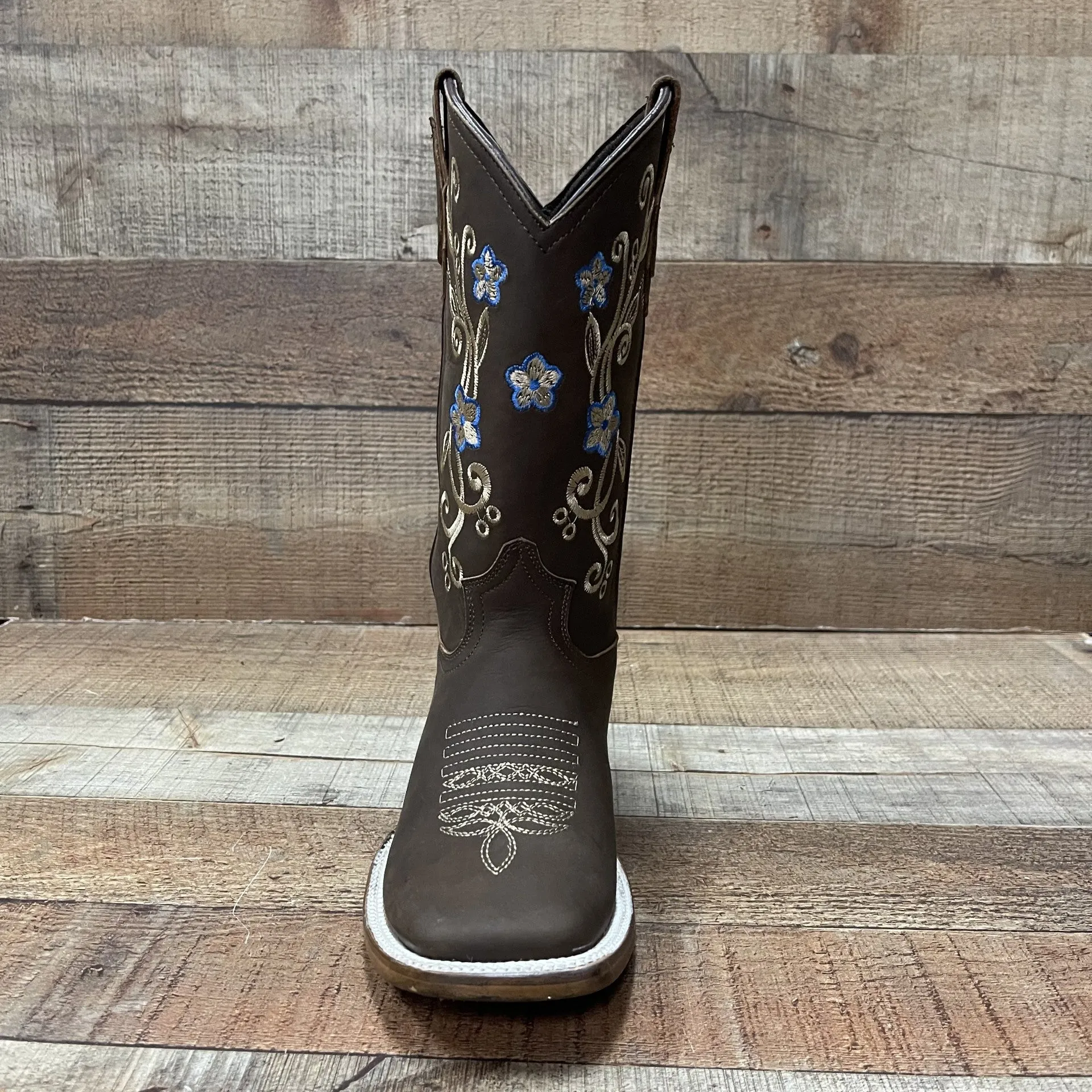 Women's Genuine Leather Cowgirl Boots Blue Flowers Est.115 Krazy Arena