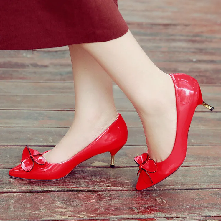 Women's Patent Leather Bowtie High Heel Stiletto Pumps