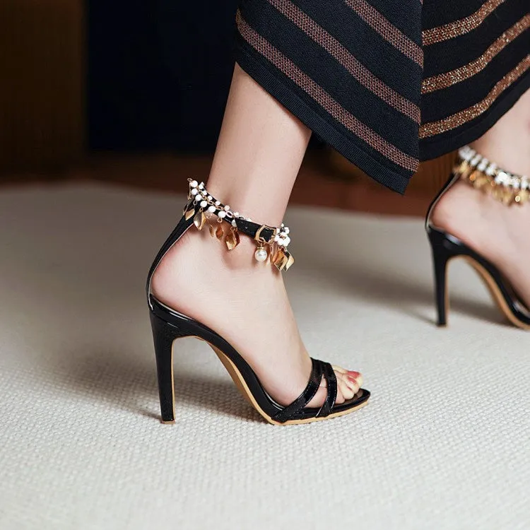 Women's Pearl Buckle Belt High Heel Stiletto Sandals