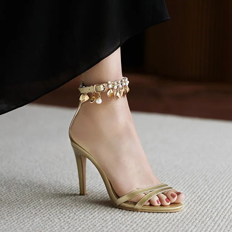 Women's Pearl Buckle Belt High Heel Stiletto Sandals