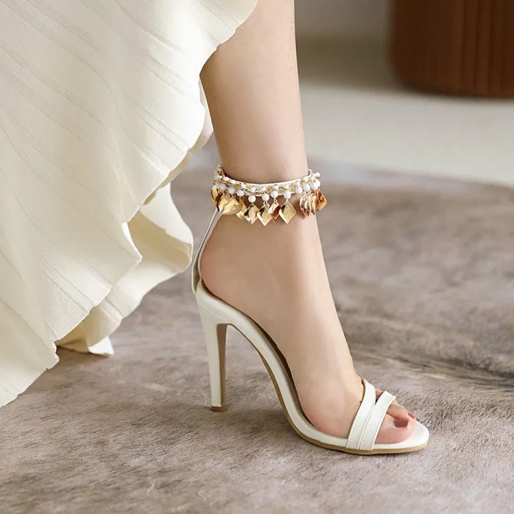 Women's Pearl Buckle Belt High Heel Stiletto Sandals