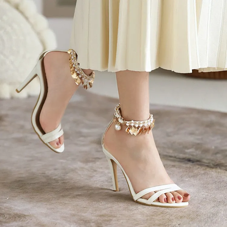 Women's Pearl Buckle Belt High Heel Stiletto Sandals