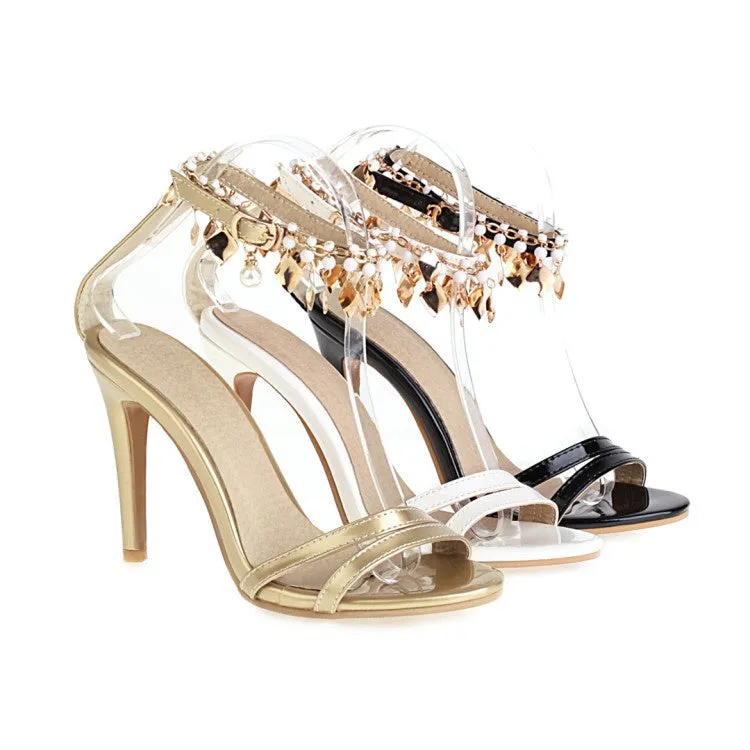 Women's Pearl Buckle Belt High Heel Stiletto Sandals