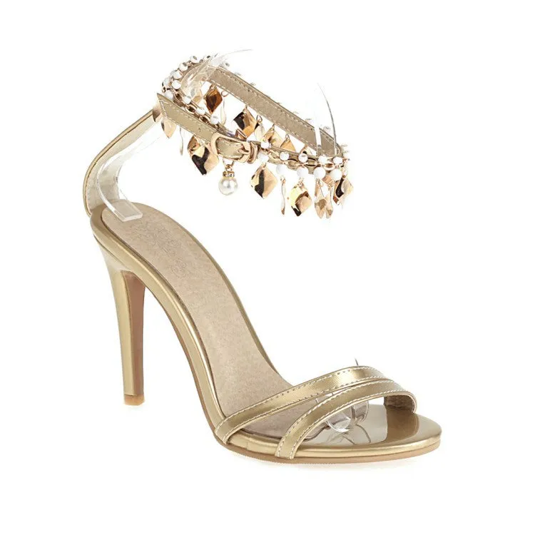 Women's Pearl Buckle Belt High Heel Stiletto Sandals