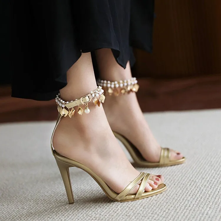 Women's Pearl Buckle Belt High Heel Stiletto Sandals