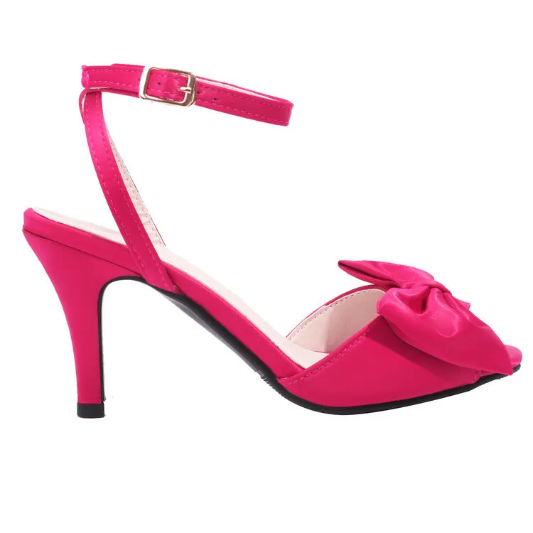 Women's Peep Toe Bow Tie Ankle Strap Stiletto Heel Sandals