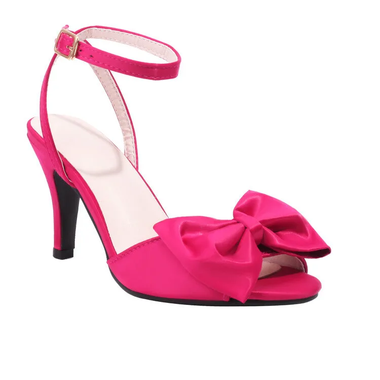 Women's Peep Toe Bow Tie Ankle Strap Stiletto Heel Sandals