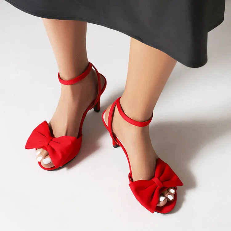 Women's Peep Toe Bow Tie Ankle Strap Stiletto Heel Sandals