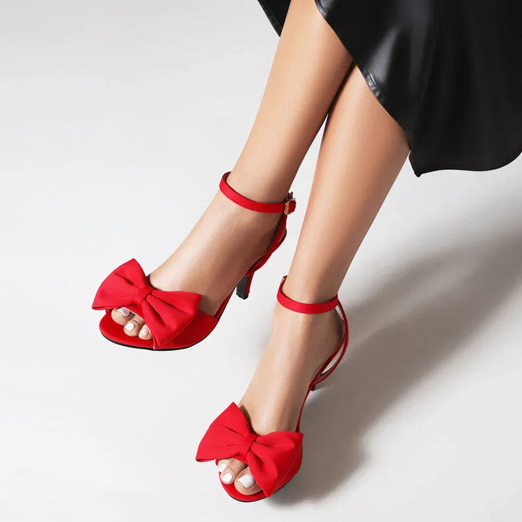 Women's Peep Toe Bow Tie Ankle Strap Stiletto Heel Sandals