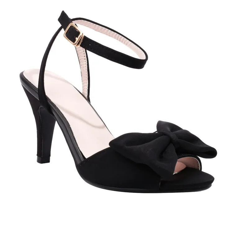 Women's Peep Toe Bow Tie Ankle Strap Stiletto Heel Sandals