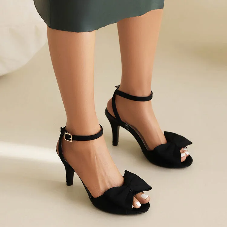 Women's Peep Toe Bow Tie Ankle Strap Stiletto Heel Sandals