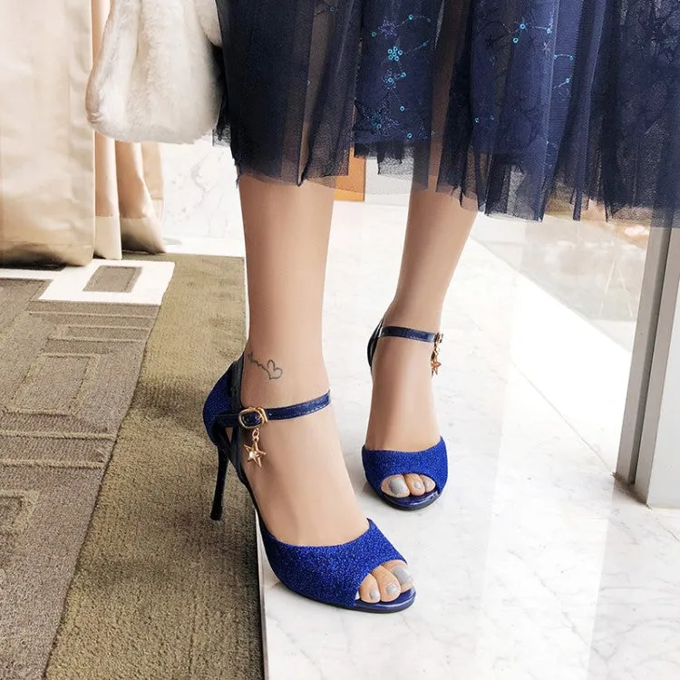 Women's Peep Toe Glitter Stiletto Heels Sandals