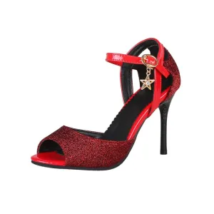 Women's Peep Toe Glitter Stiletto Heels Sandals