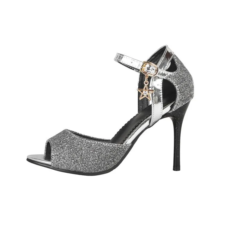 Women's Peep Toe Glitter Stiletto Heels Sandals