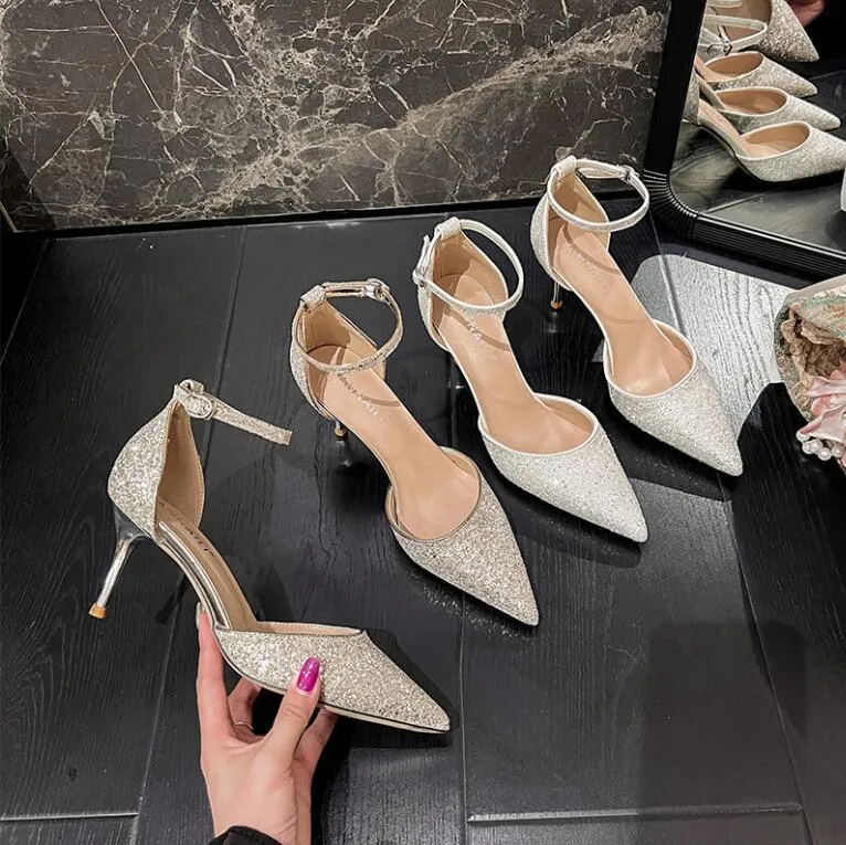 Women's Petite Size Glitter Ankle Strap Dress Heels MS231