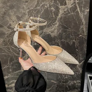 Women's Petite Size Glitter Ankle Strap Dress Heels MS231