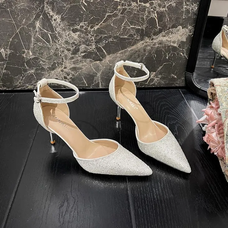 Women's Petite Size Glitter Ankle Strap Dress Heels MS231