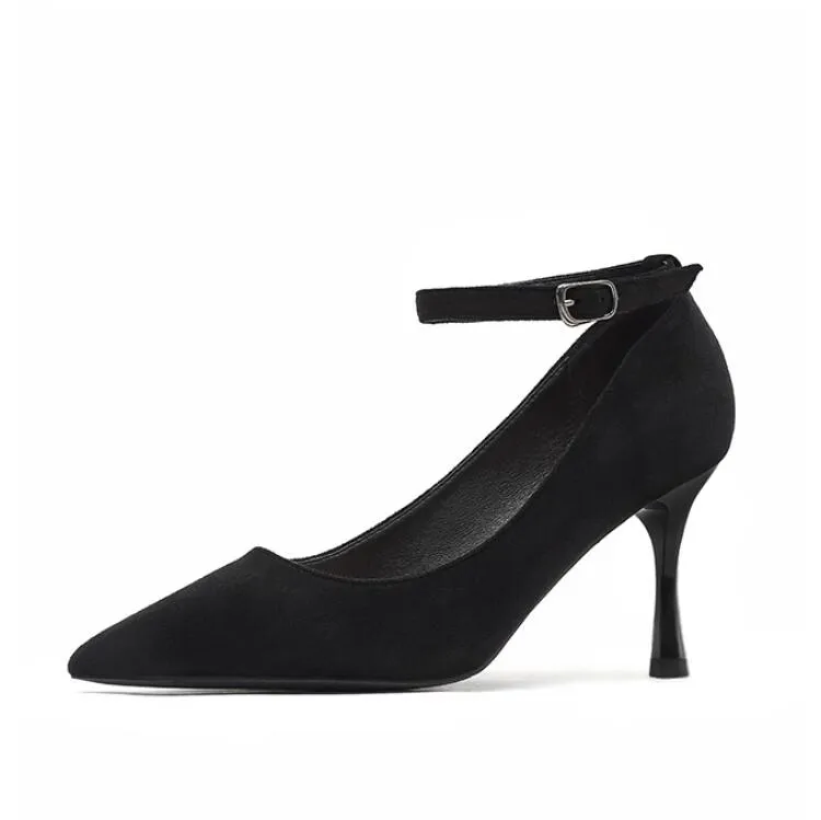 Women's Petite Suede Pumps With Ankle Strap TS30
