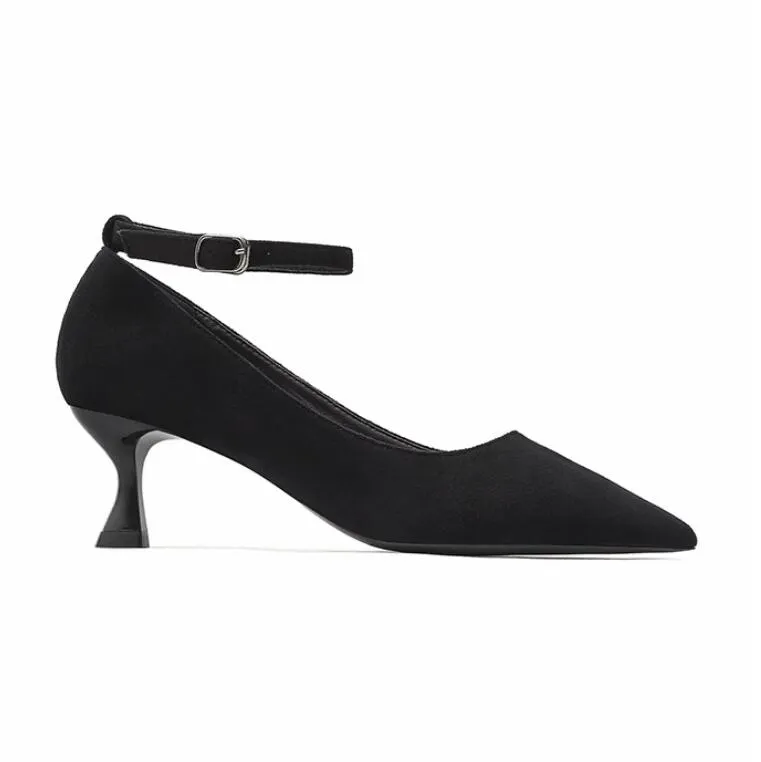 Women's Petite Suede Pumps With Ankle Strap TS30