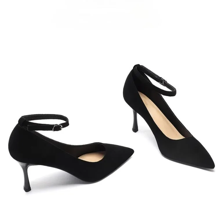 Women's Petite Suede Pumps With Ankle Strap TS30