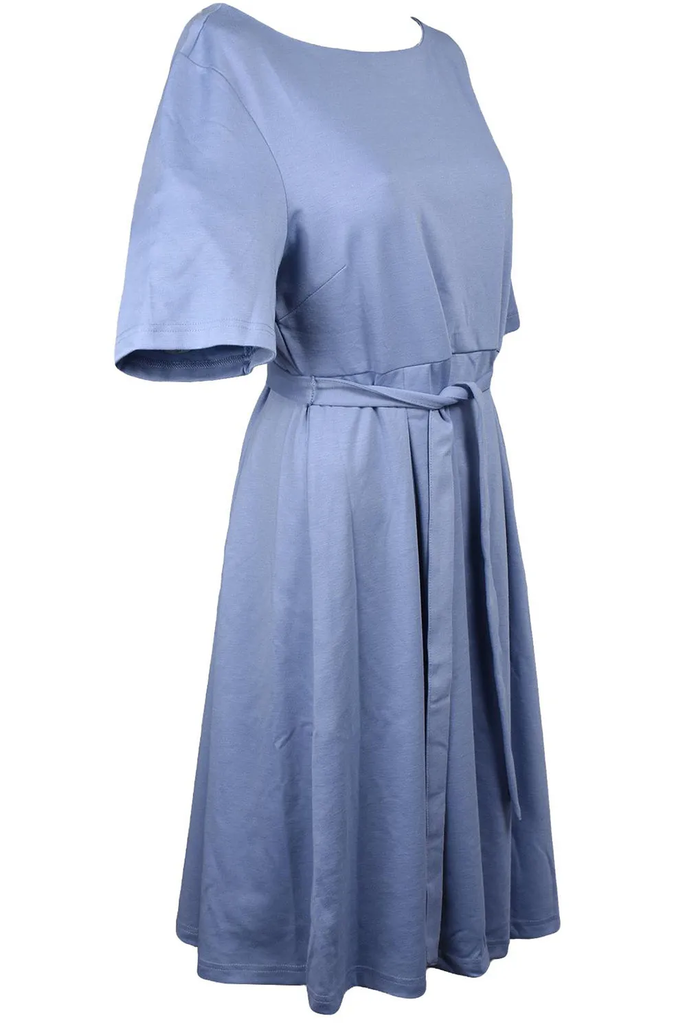 Womens Plain Short Sleeves Dress with Belt