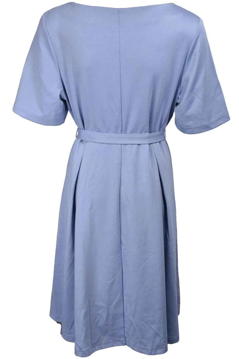 Womens Plain Short Sleeves Dress with Belt