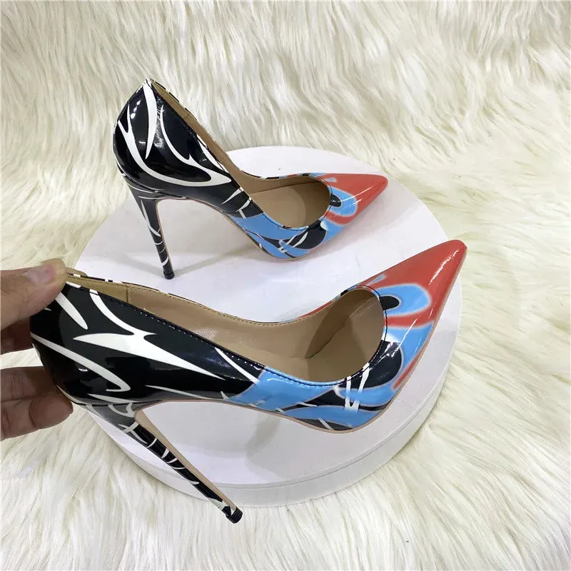 Women's pointed Graffiti high heels
